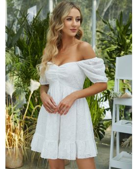 Off Shoulder Ruffle Hem Schiffy Bardot Dress