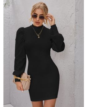 Unity Mock Neck Bishop Sleeve Bodycon Dress